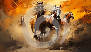 Wild Horses: An Expressive Oil Brush Stroke Illustration of Free