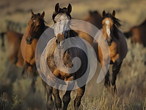 Wild horses galloping across the steppe