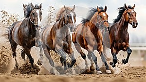 wild horses gallop in nature