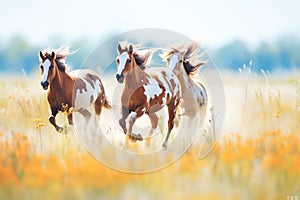 wild horses galloping across meadow