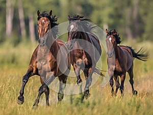 Wild horses galloping across the steppe