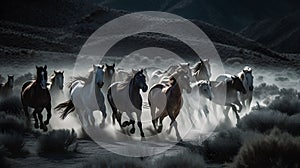 Wild Horses Galloping in Moonlight