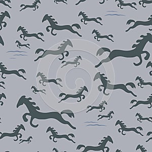 Wild Horses Seamless Pattern. Republic of Kazakhstan texture art