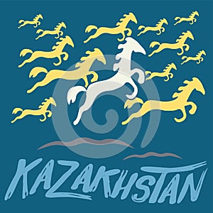 Wild Horses Seamless Pattern. Republic of Kazakhstan texture art