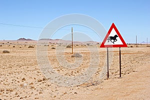 Wild horses warning road sign, Aus, Namibia