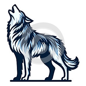 Wild howling wolf dog full body design vector illustration, animal wildlife template isolated on white background