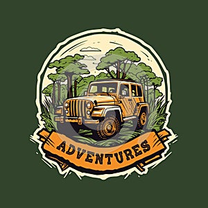 Wild Jungle Expedition: Off-Road Vehicle Adventure Vector Illustration