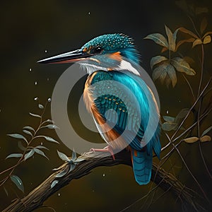 Wild Kingfishers At Rainforest. Generative AI