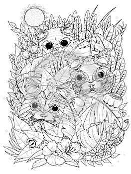 Wild kitties adult coloring page photo