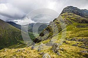 Wild Landscape at Dore Head on Yewbarrow in the Lake District of Cumbria, England