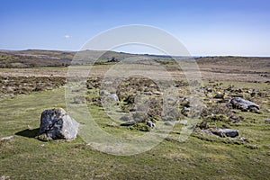 Wild landscape near Vixen Tor on Dartmoor photo