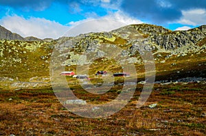 Wild landscape in norwegian highlands with tundra