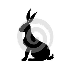 Wild leous, bunny profile icon. Hare, rabbit, forest animal with long ears. Jackrabbit character sitting, side view. cute mammal.