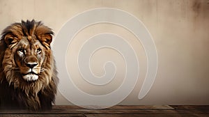 Wild Lion brown wood wide background with copy space
