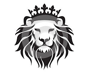 Wild Lion Head with Crown and Logo Icon. Vector Illustration