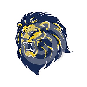 Wild Lion Head Logo Blue Mascot