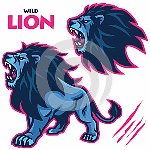 Wild Lion Roar Mascot Vector Sports Logo Illustration Set Collection Bundle Pack