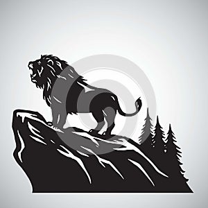 Wild Lion Snarling Roaring on a Hill. Vector Illustration Logo Design