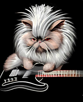 Wild looking Persian rock cat with electric guitar