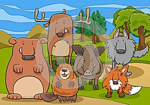 Wild mammals animal characters group cartoon illustration