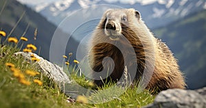 A Wild Marmot\'s Life in the Mountains. Generative AI photo