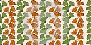 Wild meadowflower blossom seamless vecor border. Banner with abstract ochre and sage green alternating rows of