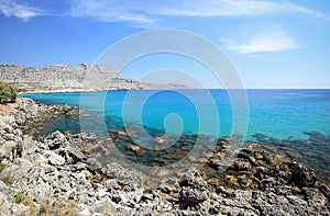 Wild mediterranean coast with azure sea, Rhodes Island - Greece