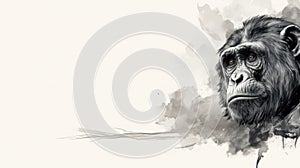 wild monkey copy space, hand sketch in white and black