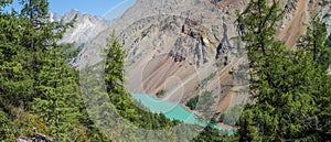 Wild mountain gorge with a lake