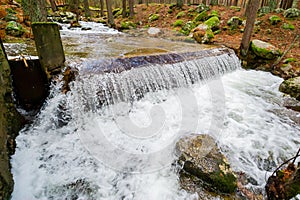 Wild mountain river. Mountain landscape. Autumn colors in the mountains of Madrid.