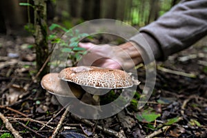 Wild mushrooming picking in the forest