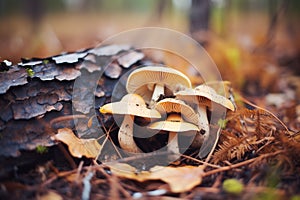 wild mushrooms growing in a forests moist soil