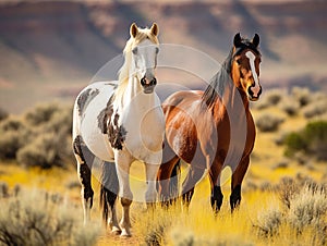 Wild mustang paint horse horses in McCullough Peaks
