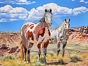 Wild mustang paint horse horses in McCullough Peaks