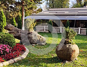Wild natural stones in the design of the garden