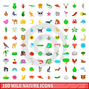 100 divoký příroda ikony sada,návrh malby styl 