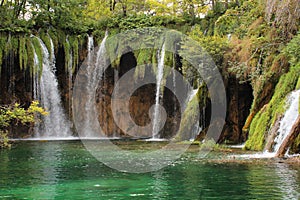 Wild nature - lake with waterfalls at Plitvice Lakes National Park