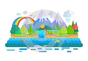 Wild Nature Landscape Vector Concept In Flat Design.