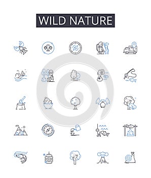 Wild nature line icons collection. Incredible beauty, Vast landscapes, Untamed wilderness, Endless horizons, Majestic