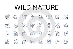 Wild nature line icons collection. Incredible beauty, Vast landscapes, Untamed wilderness, Endless horizons, Majestic