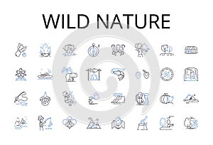 Wild nature line icons collection. Incredible beauty, Vast landscapes, Untamed wilderness, Endless horizons, Majestic