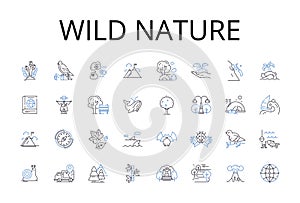 Wild nature line icons collection. Incredible beauty, Vast landscapes, Untamed wilderness, Endless horizons, Majestic