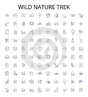 Wild nature trek outline icons collection. forest, trekking, wild, outdoors, adventure, hiking, nature vector