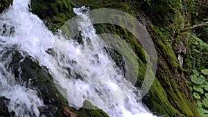 Wild nature waterfall in deep forest. Waterfall Isichenko. Boxwood forest. Mezmay village