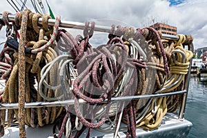 Ropes at the back of a state of the art maxi yacht photo