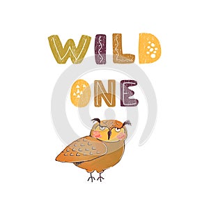 Wild one - fun hand drawn nursery poster with lettering