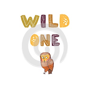 Wild one - fun hand drawn nursery poster with lettering