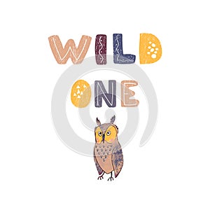 Wild one - fun hand drawn nursery poster with lettering