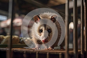 Wild Opossums in cage. Generative AI