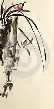 Wild orchid and the mountain